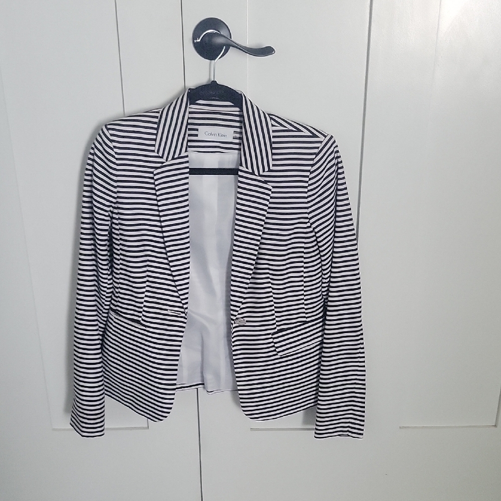 Calvin Klein Women's Striped Blazer in Black and White